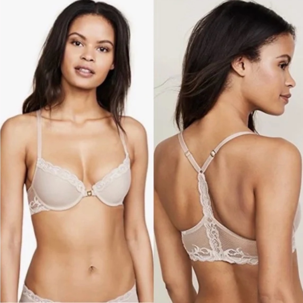 NATORI  Women's Feathers Front Close T-Back Bra in Cafe Beige / Tan / Nude 32D